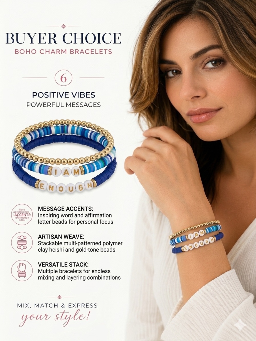 Boho Charm Bracelet: Buyer Pick— Blue, White, Brown, Silver, Crystal - Picture 7 of 7